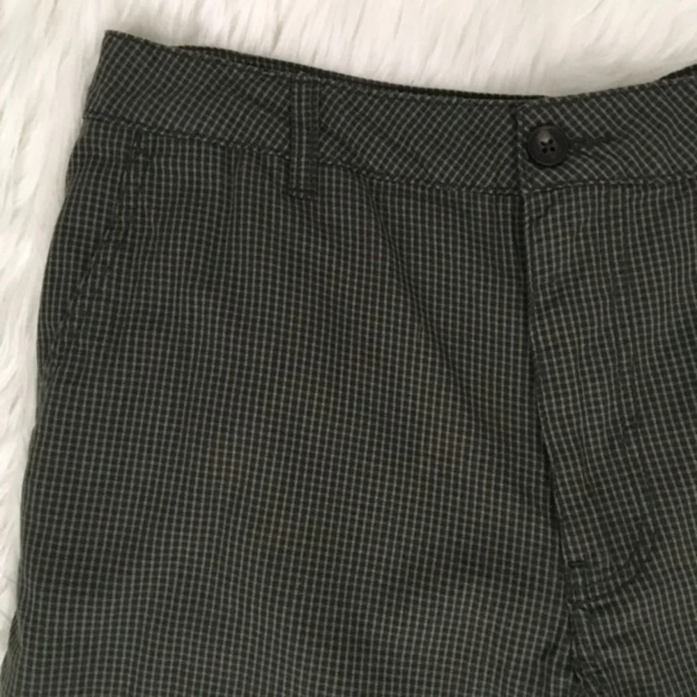 Adam Levine Mens Shorts Tiny Plaid Green Flat Front 34 Bermuda Welt Back Pockets - Picture 5 of 14